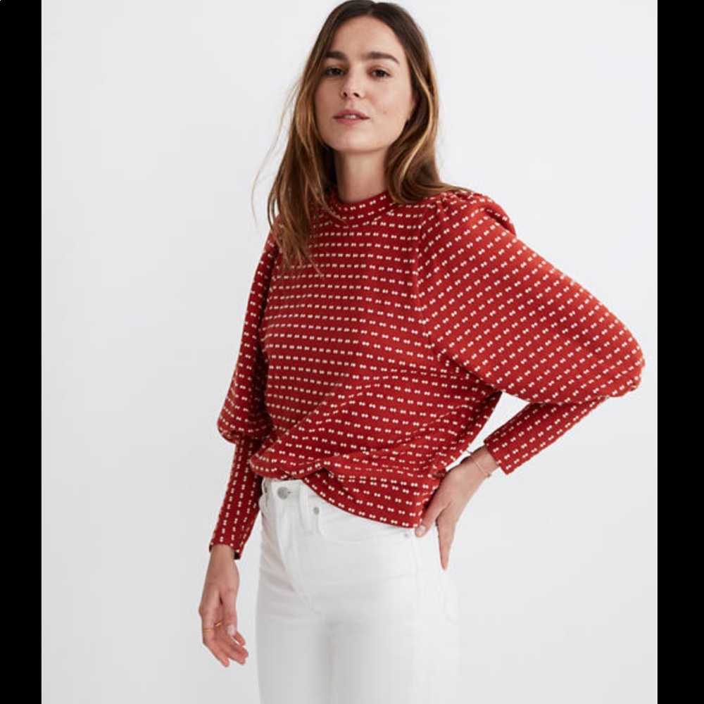 Madewell puff sleeves mock neck top size XS